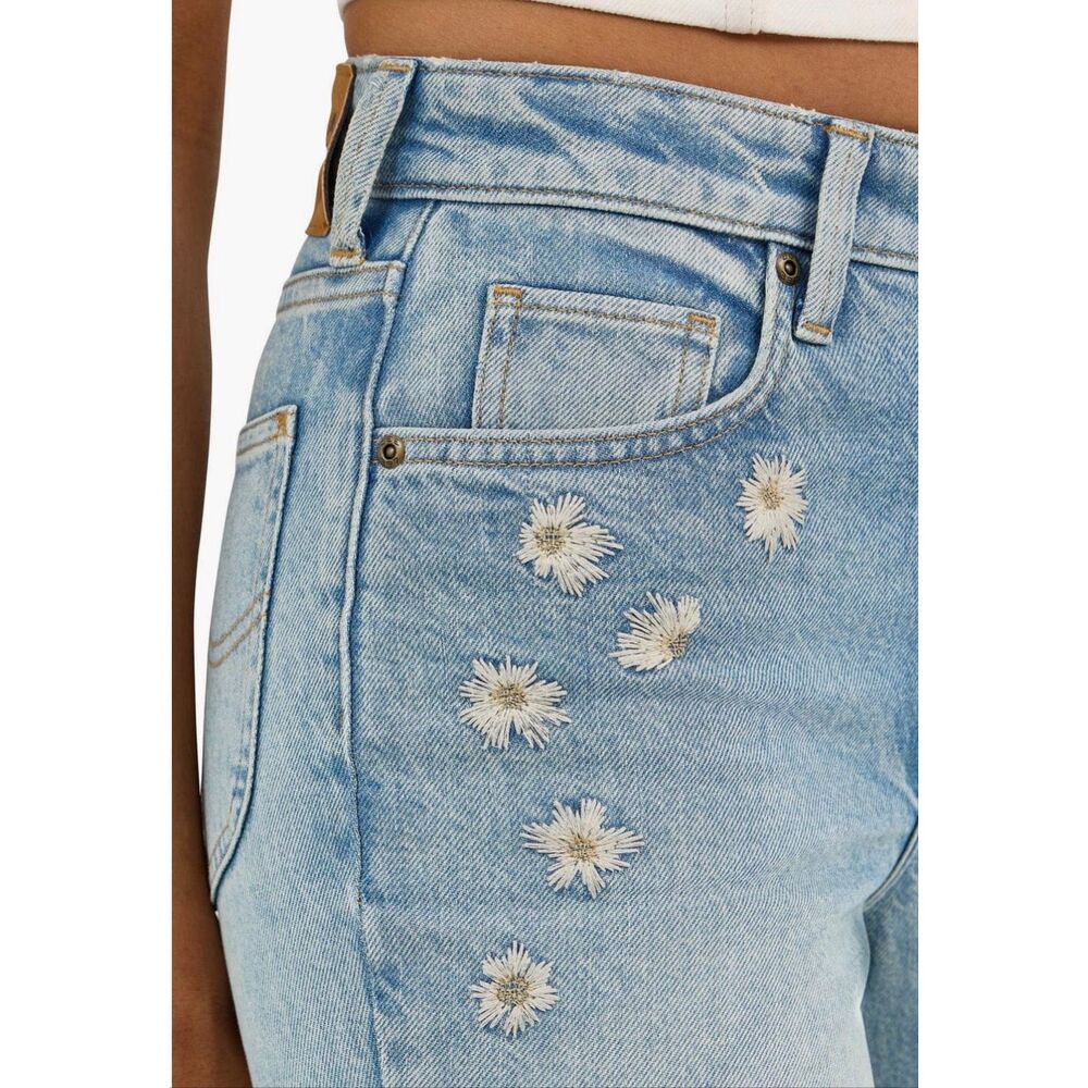 Lee Size 30 Embroidered Wide Flare Leg Jeans Daisy Boho Denim Free People - Picture 5 of 14